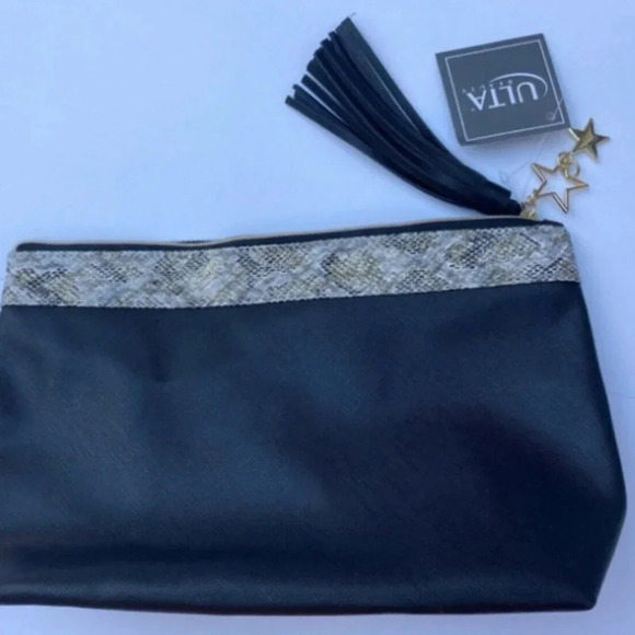 ULTA BEAUTY Makeup Bag Black Python Snake Skin Beauty Travel Clutch New‎​​​ - Picture 1 of 3